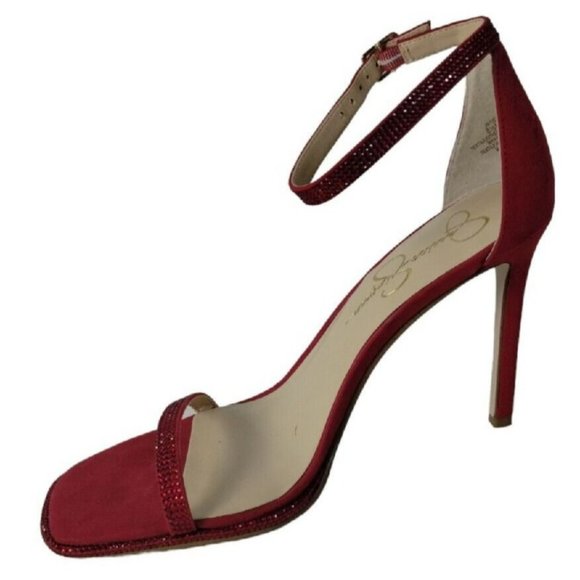 Jessica Simpson Womens 8.5 Ostey Red Rhinestones Ankle Strap 4 inch Heels New - Picture 15 of 16